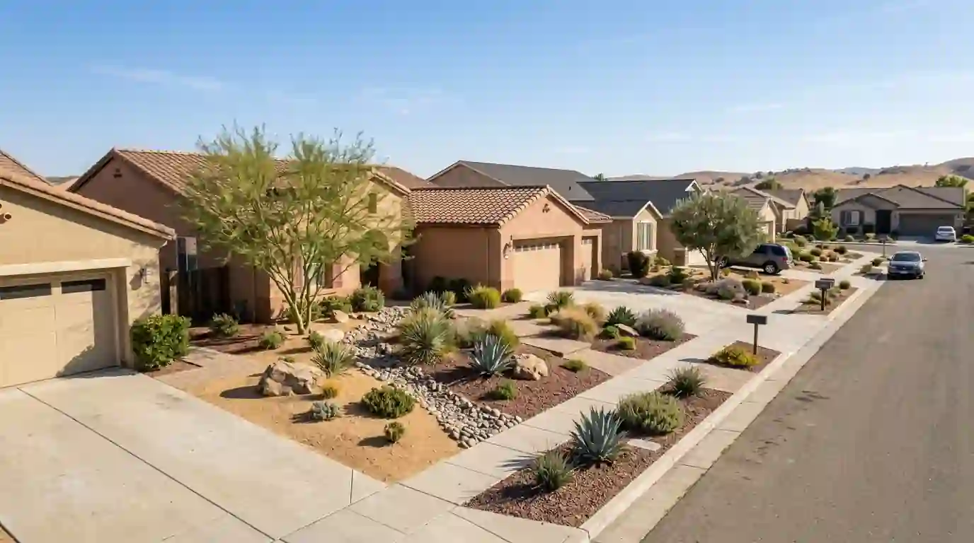 Single story homes with desert style landscaping in Lincoln California