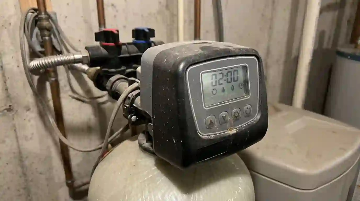 Water softener control head showing regeneration settings