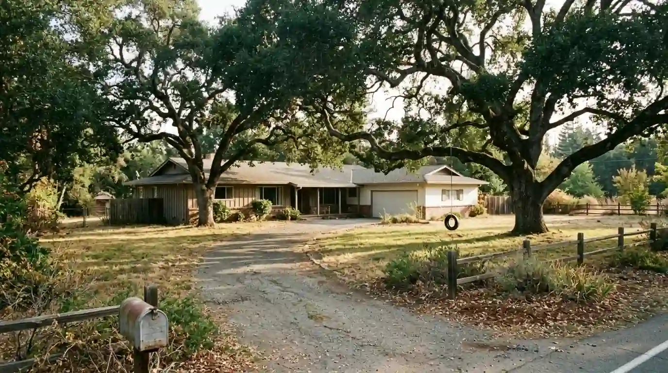 Ranch home on a large lot with mature oak trees in Carmichael California