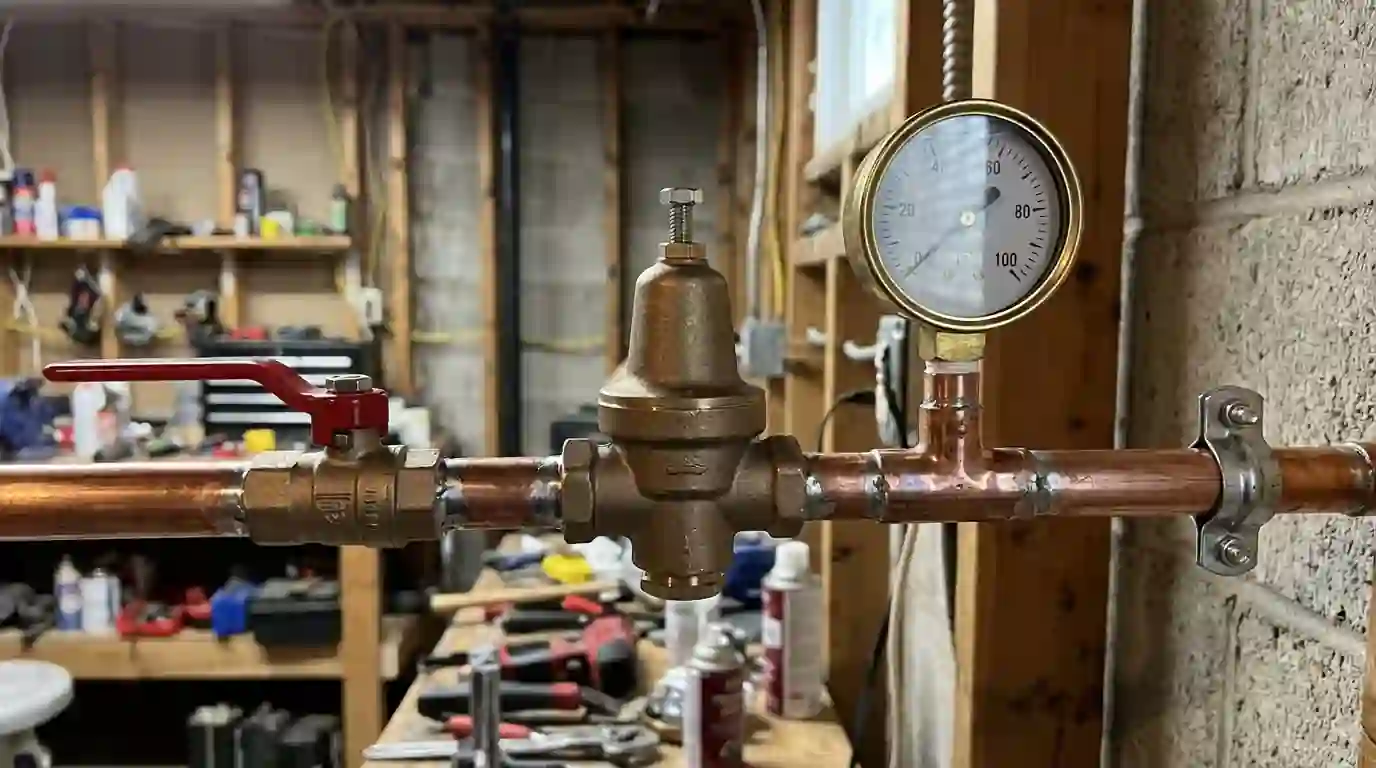 Pressure reducing valve with a gauge installed after the main shutoff